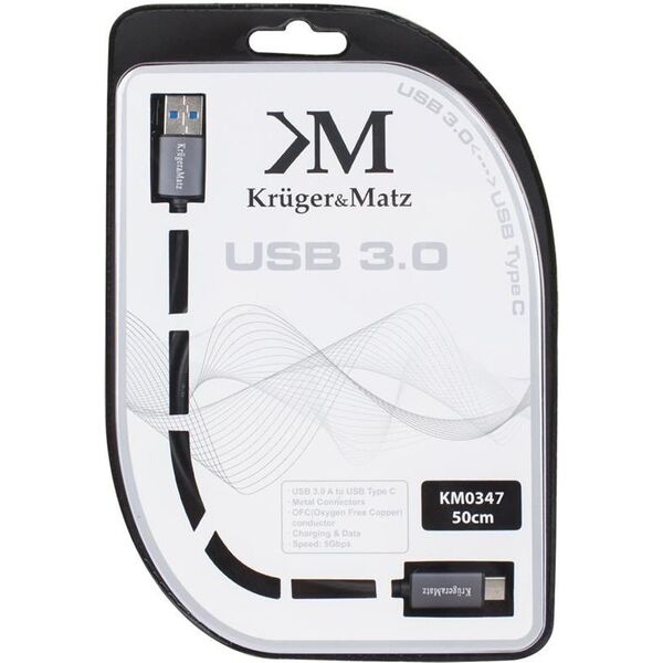 Kabel USB Kruger&Matz USB-A - USB-C 0.5 m Czarny (KM0347)