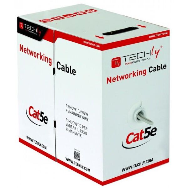 Techly Kabel instalacyjny Cat5e, UTP 4x2, drut, CCA, 305m, szary (303591)