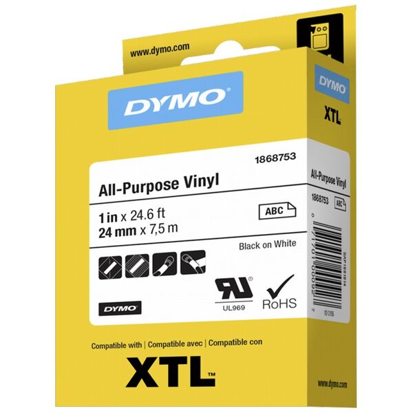 Dymo XTL All Purpose Tape Vinyl 24 mm x 7 m black to white (1868753)