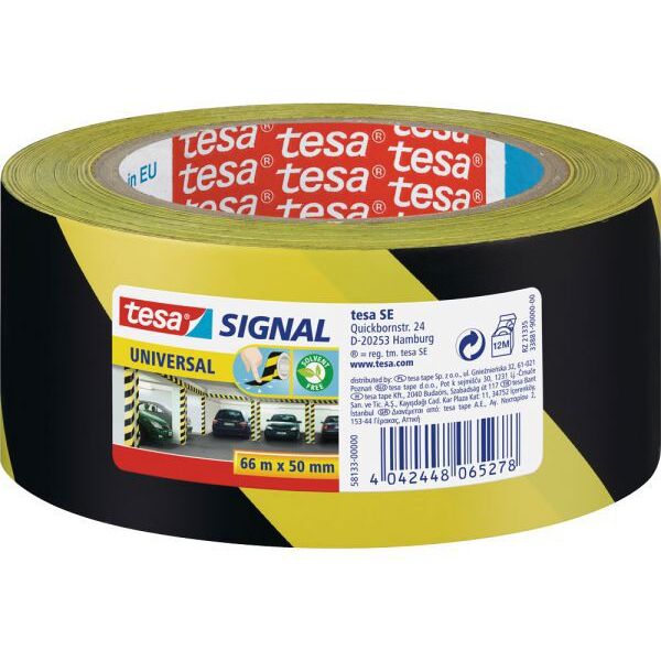 Tesa Taśma sygnałowa, 66 m x 50 mm, Żółty/czarny (11608B)