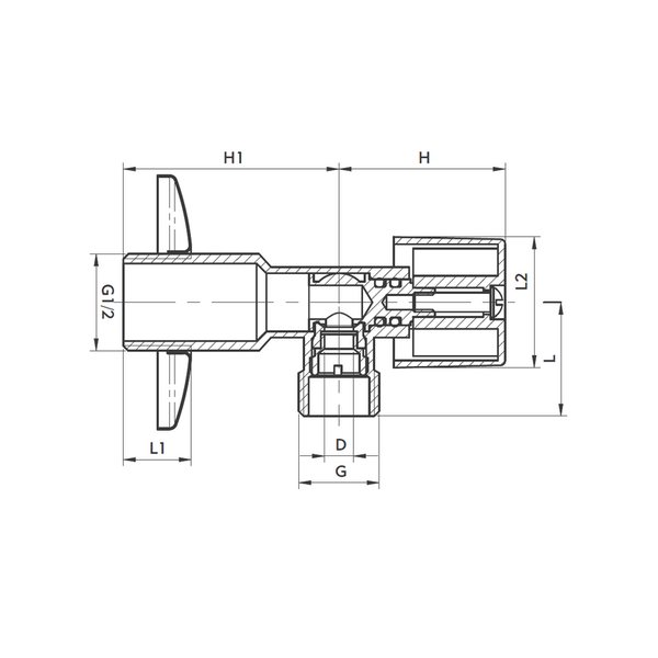 KFA Zawór kątowy z motylkiem 1/2"x3/4"  (707-020-20)