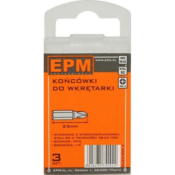 EPM Końcówki do wkrętarki PH2 25mm 3szt. E-400-0372