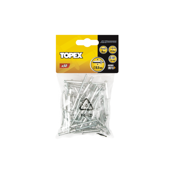 Topex Nity aluminiowe 4,0x8mm 50szt. 43E401