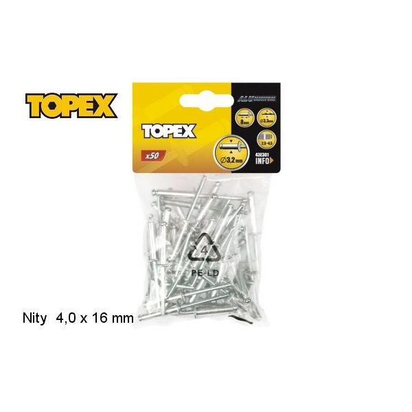 Topex Nity aluminiowe 4x16mm 50szt. 43E404
