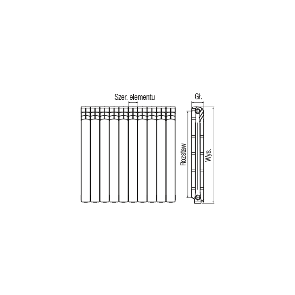 Ferroli Grzejnik aluminiowy Proteo HP600 x 98mm rozstaw 500mm 10 żeberek (747058010)