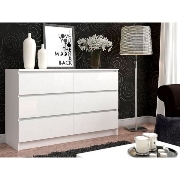 Topeshop Komoda 120cm szafka 6 szuflad malwa m6 biała (M6 120 BIEL 2X3)