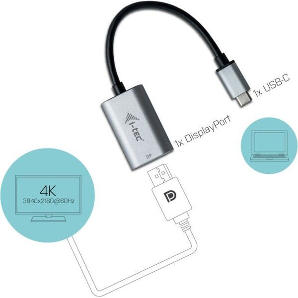 Adapter USB I-TEC USB-C - DisplayPort Srebrny  (C31METALDP60HZ)