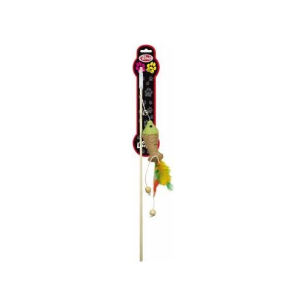 Aqua Nova PETNOVA ZABAWKA D/KOTA WEDKA Z RYBKA+PIORA 40CM CAT-ROD-WOOD-4 4241