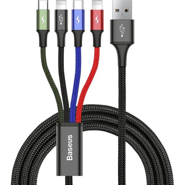 Kabel USB Baseus USB-A - USB-C + microUSB + 2x Lightning 1.2 m Czarny (CA1T4-A01)