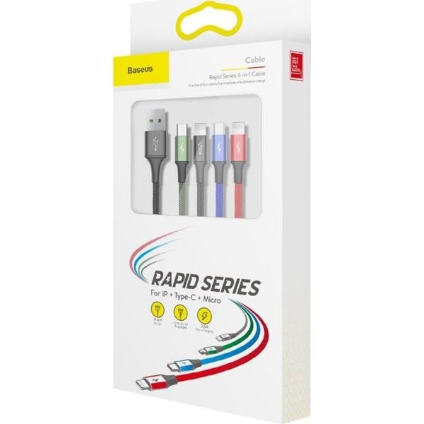 Kabel USB Baseus USB-A - USB-C + microUSB + 2x Lightning 1.2 m Czarny (CA1T4-A01)