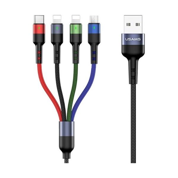 Kabel USB Usams USB-A - USB-C + microUSB + 2x Lightning 0.35 m Czarny (63754-uniw)
