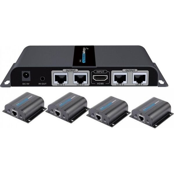 System przekazu sygnału AV Techly Extender Splitter HDMI 1x4 1080p60Hz po Skrętce Cat6 do 40m (IDATA EX-HL41TY)