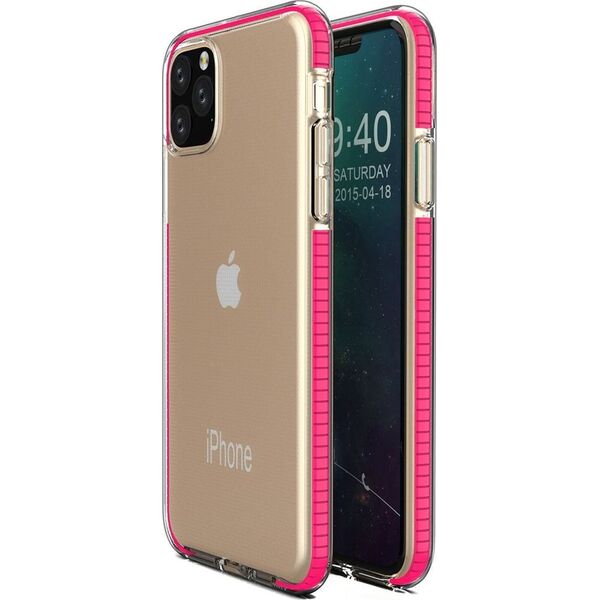 Hurtel Spring Case pokrowiec żelowe etui z kolorową ramką do iPhone 11 Pro Max ciemnoróżowy