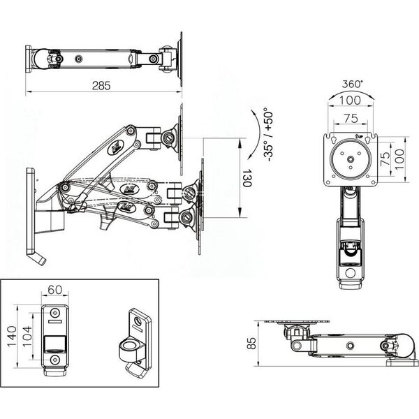 NB Uchwyt ścienny na monitor 17" - 27" (F120B)