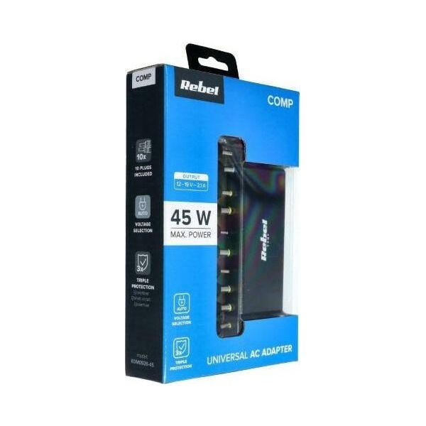 Zasilacz do laptopa Rebel 45 W, 2.1 A, 19.5 V (KOM0939-45)