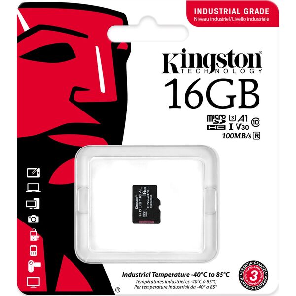 Karta Kingston Industrial MicroSDHC 16 GB Class 10 UHS-I/U3 A1 V30 (SDCIT2/16GBSP)