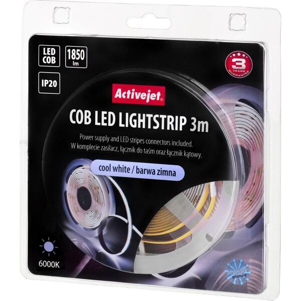 Taśma LED Activejet Taśma LED COB 3m z zasilaczem barwa zimna IP20