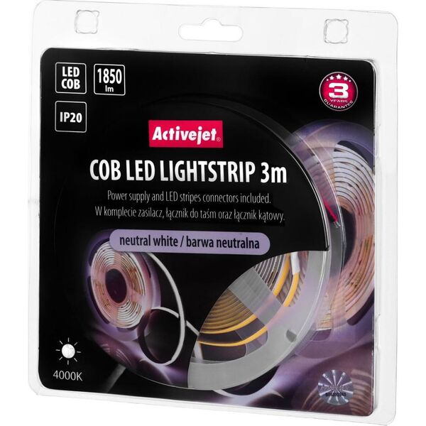 Taśma LED Activejet Taśma LED COB 3m z zasilaczem barwa neutralna IP20