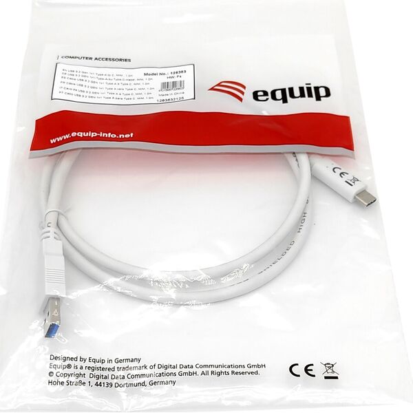 Kabel USB Equip USB-A - USB-C 1 m Biały (128364)