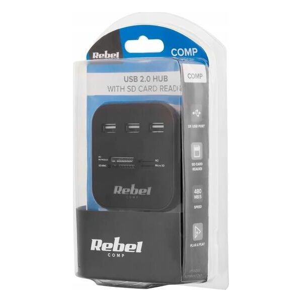 HUB USB Rebel 1x SD 1x M2 1x microSD 1x MS PRO Duo  + 3x USB-A 2.0 (KOM1020)