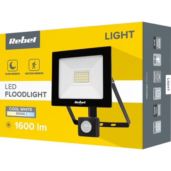 Naświetlacz Rebel Reflektor LED Rebel 20W z sensorem zmierzchu (28x2835 SMD) , 6500K, 230V
