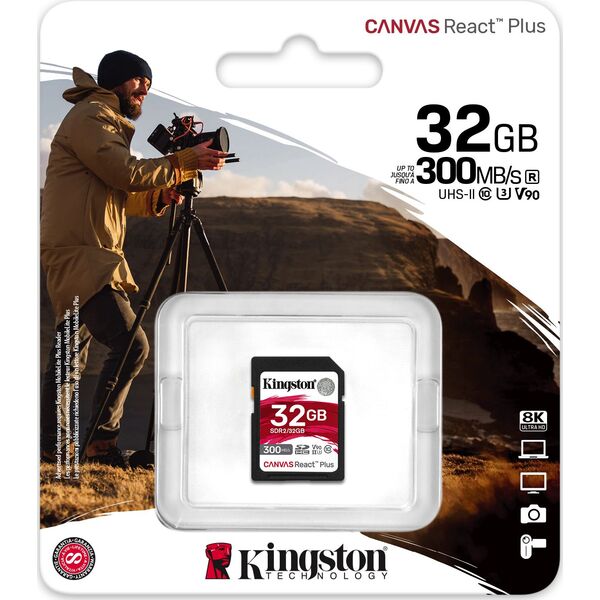 Karta Kingston Canvas React Plus SDHC 32 GB Class 10 UHS-II/U3 V90 (SDR2/32GB)