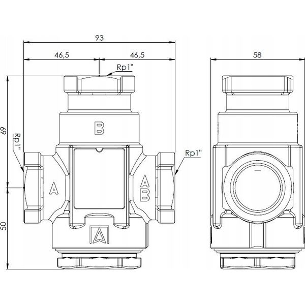 Afriso Zawór temperaturowy ATV 335, DN25, Rp1", kvs 9, 55°C