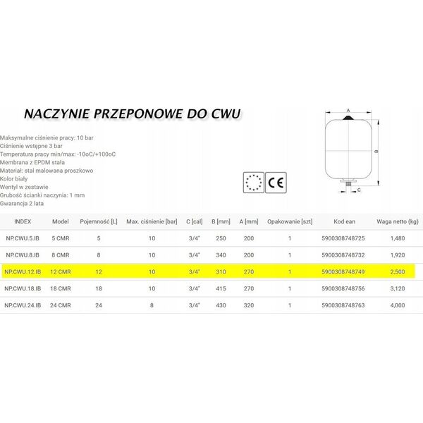 Hydroland Naczynie przeponowe do c.w.u. IBAIONDO 8l (NP.CWU.08.IB)