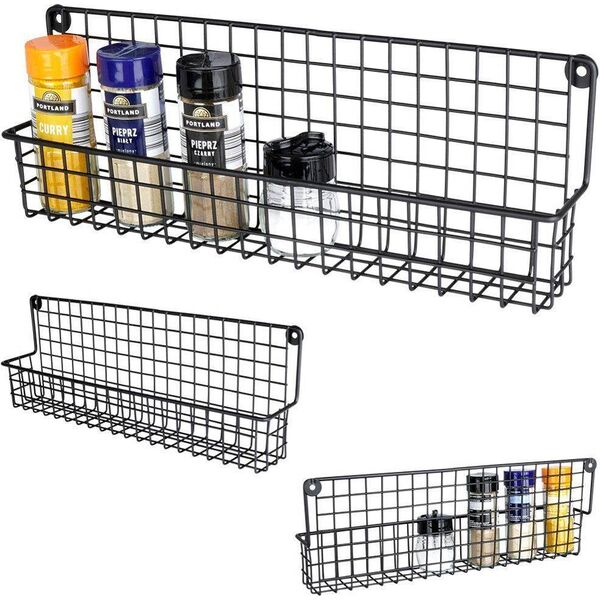 Vilde Półka ścienna na przyprawy metalowa czarna loft 39,5x6,5x14cm