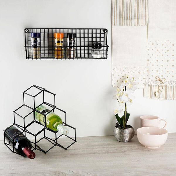 Vilde Półka ścienna na przyprawy metalowa czarna loft 39,5x6,5x14cm