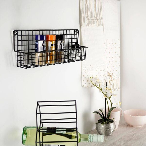 Vilde Półka ścienna na przyprawy metalowa czarna loft 39,5x6,5x14cm