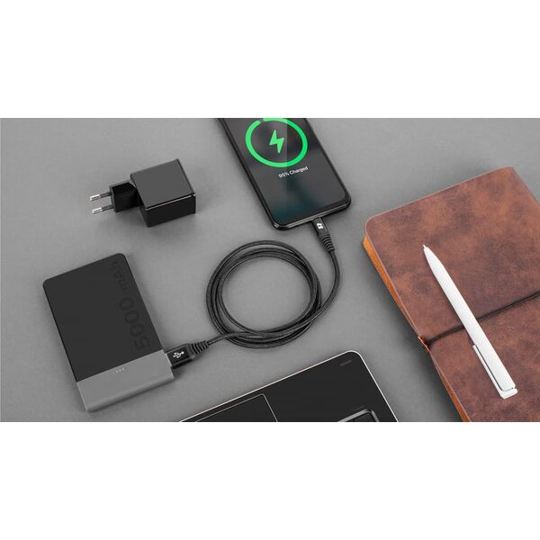 Kabel USB Rebel USB-A - Lightning 1 m Czarny (RB-6002-100-B)