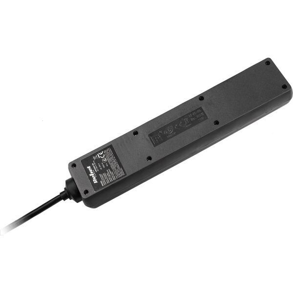 Rebel Przedłużacz sieciowy czarny 5 gniazd z przełącznikiem, kabel 3m (1,5mm)