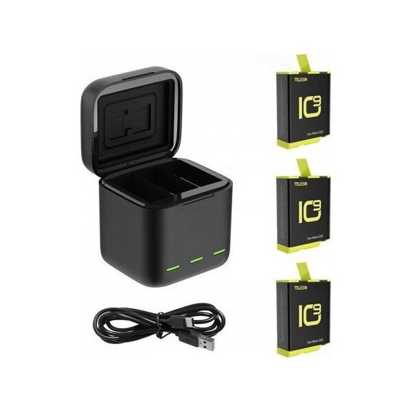 Telesin Ładowarka trójkanałowa Box dla GoPro Hero 9 / Hero 10 + 3 akumulatory (GP-BNC-902-B)