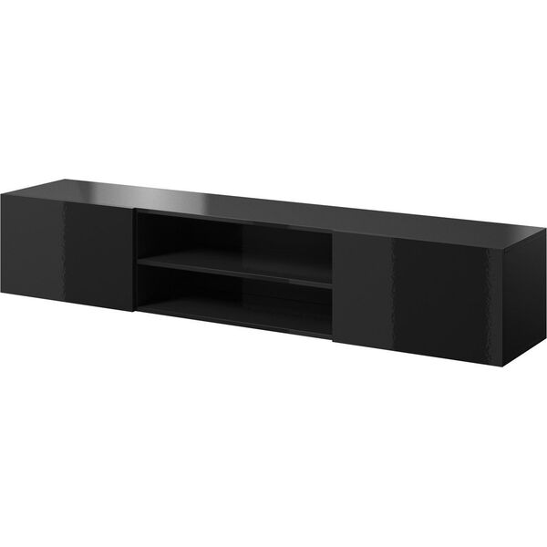 Cama Meble Szafka RTV SLIDE 200K 200x40xH37 cała w czarnym połysku