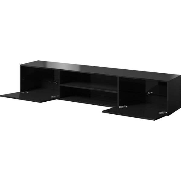 Cama Meble Szafka RTV SLIDE 200K 200x40xH37 cała w czarnym połysku