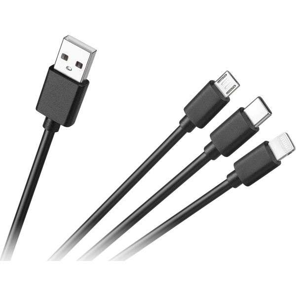 Kabel USB Cabletech USB-A - USB-C + microUSB + Lightning 1.2 m Czarny (KPO3945)