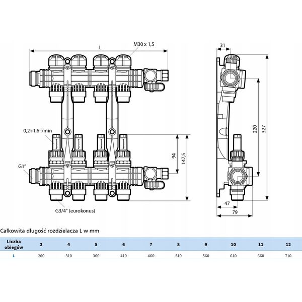 Afriso Rozdzielacz ProCalida EF1 K 7 obiegów grzewczych, G1, 0,2÷1,6 l/minA