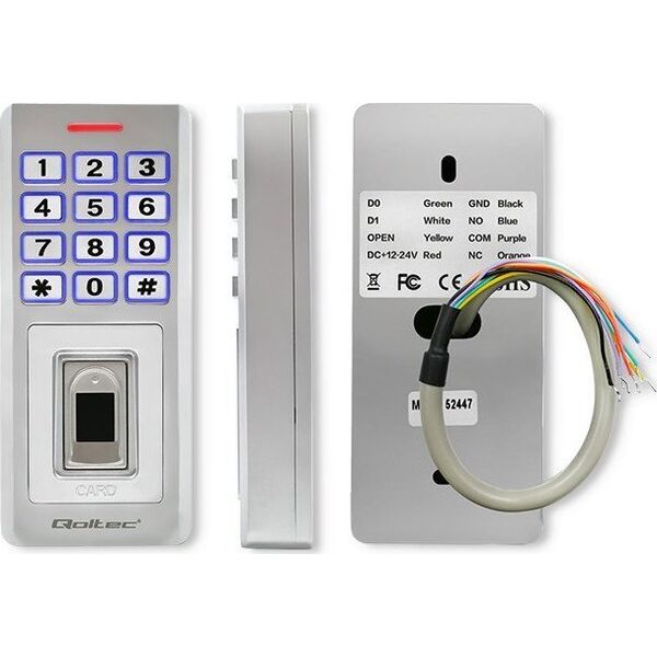 Qoltec Zamek szyfrowy OBERON z czytnikiem linii papilarnych | RFID | kod| karta | brelok | dzwonek | IP68 | EM