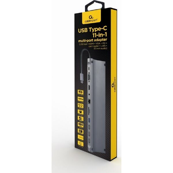 Stacja/replikator Gembird 11w1 USB-C (A-CM-COMBO11-01)
