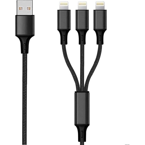 Kabel USB 2GO USB-A - USB-C + microUSB + Lightning 1.5 m Czarny (797155)
