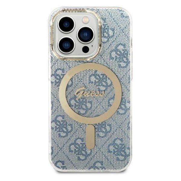 Ładowarka Guess Zestaw Guess etui + ładowarka bezprzewodowa GUBPP14LH4EACSB Apple iPhone 14 Pro niebieski/blue hard case 4G Print MagSafe