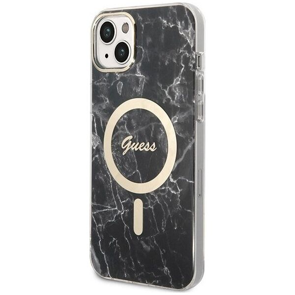 Ładowarka Guess Zestaw Guess etui + ładowarka bezprzewodowa GUBPP14SHMEACSK Apple iPhone 14 czarny/black hard case Marble MagSafe