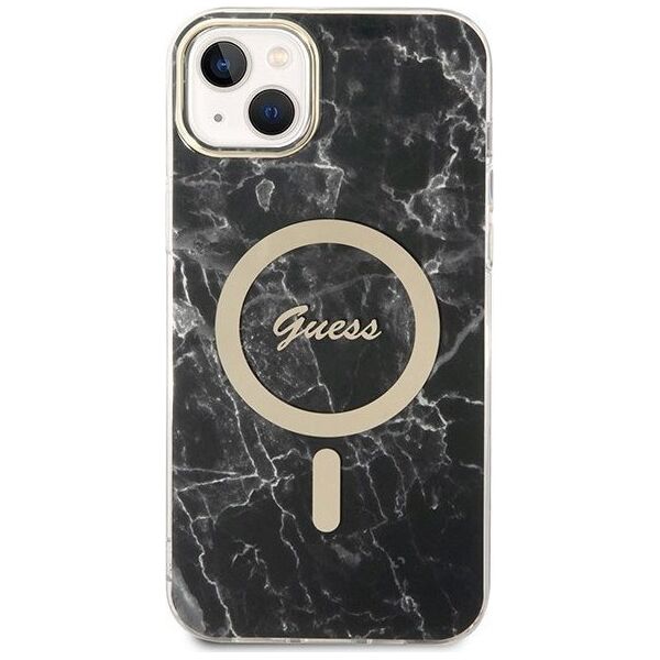 Ładowarka Guess Zestaw Guess etui + ładowarka bezprzewodowa GUBPP14SHMEACSK Apple iPhone 14 czarny/black hard case Marble MagSafe