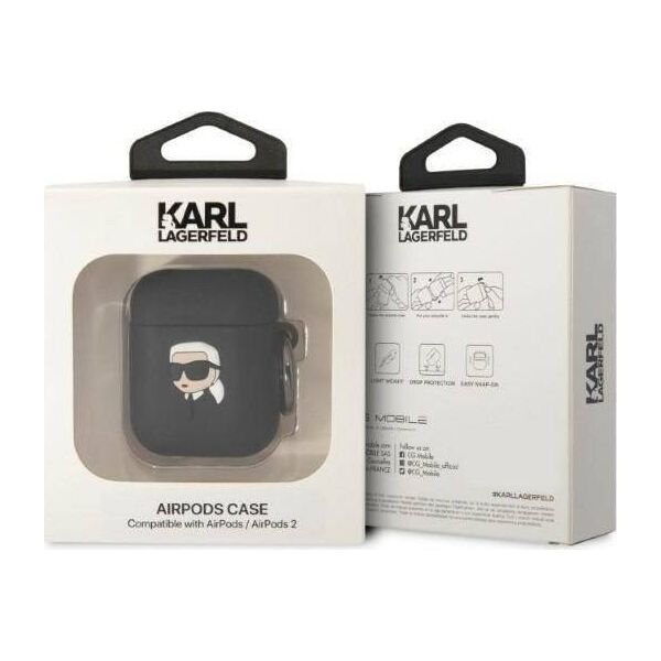 Karl Lagerfeld Etui Karl Lagerfeld KLA2RUNIKK Apple AirPods 2/1 cover czarny/black Silicone Karl Head 3D