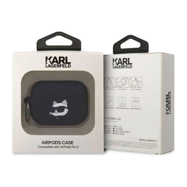 Karl Lagerfeld Etui Karl Lagerfeld KLAP2RUNCHK Apple AirPods Pro 2 cover czarny/black Silicone Choupette Head 3D