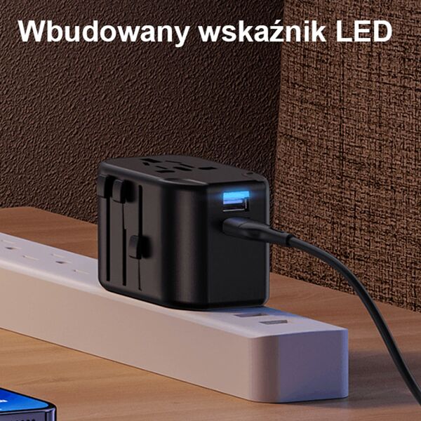 Ładowarka Usams Ładowarka Sieciowa USAMS 2xUSB T55 12W adapter uniwersalny 4w1 US/AU/EU/UK czarny CC173TC01 (US-CC173)