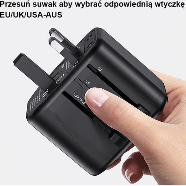Ładowarka Usams Ładowarka Sieciowa USAMS 2xUSB T55 12W adapter uniwersalny 4w1 US/AU/EU/UK czarny CC173TC01 (US-CC173)
