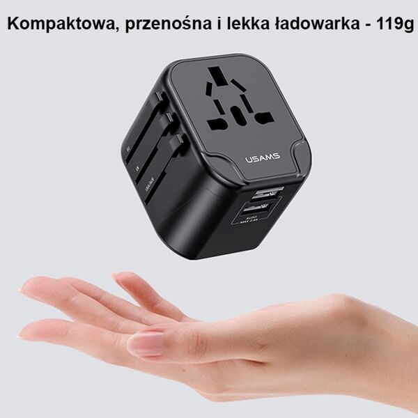 Ładowarka Usams Ładowarka Sieciowa USAMS 2xUSB T55 12W adapter uniwersalny 4w1 US/AU/EU/UK czarny CC173TC01 (US-CC173)