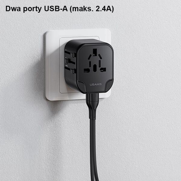 Ładowarka Usams Ładowarka Sieciowa USAMS 2xUSB T55 12W adapter uniwersalny 4w1 US/AU/EU/UK czarny CC173TC01 (US-CC173)